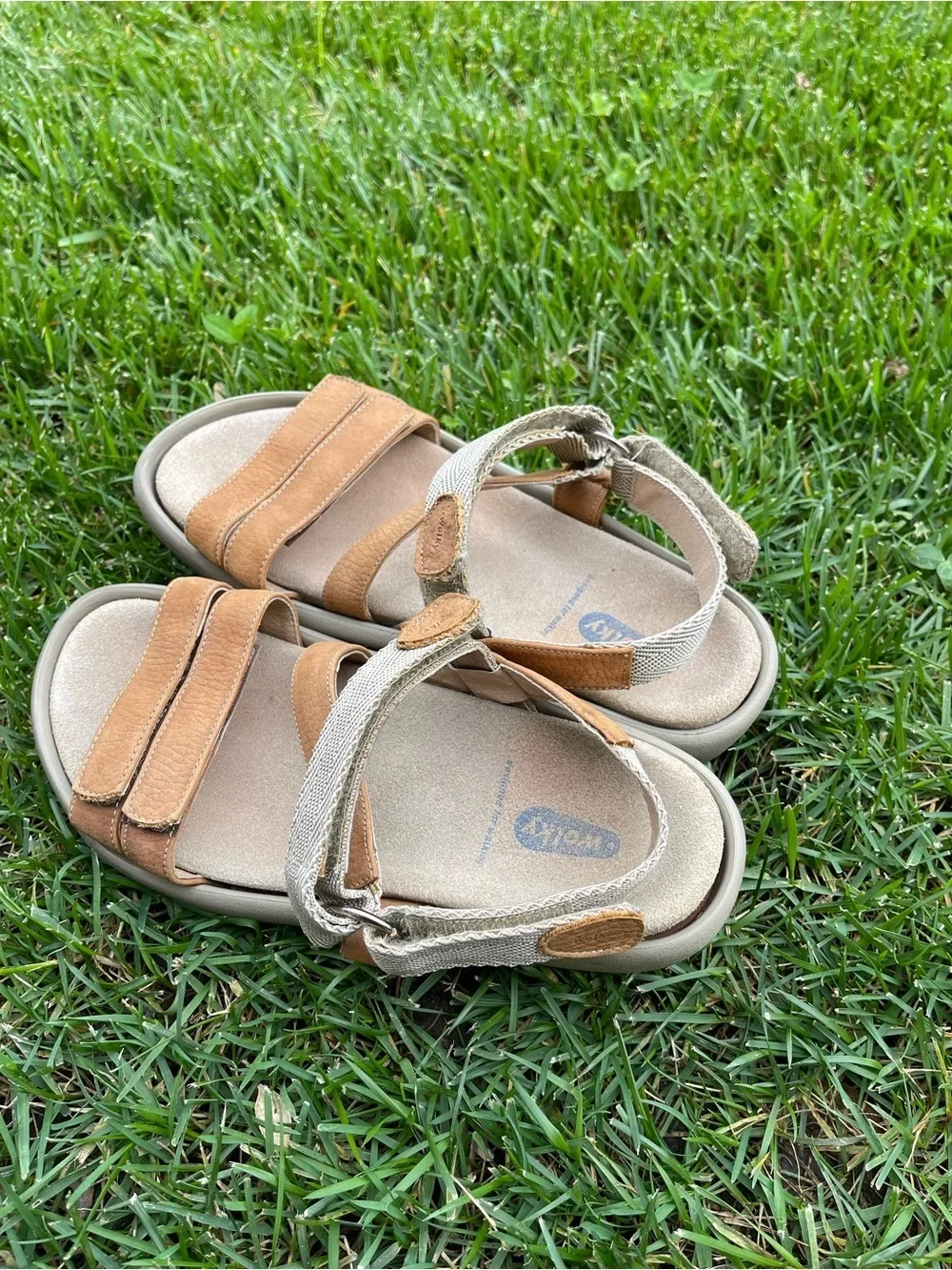 Wolky Jewel Leather Walking Sandals Tan Beige Adjustable Comfort Eu 38 US 7-7.5